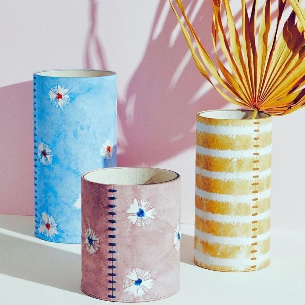 Anthropologie Japanese Shibori Leather Vase NWT